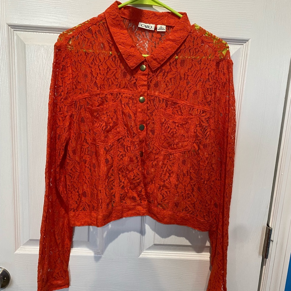 CATO Orange Lace Button-Up Shirt
